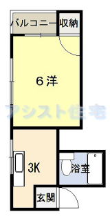高知市神田１Kアパート物件情報　間取り図